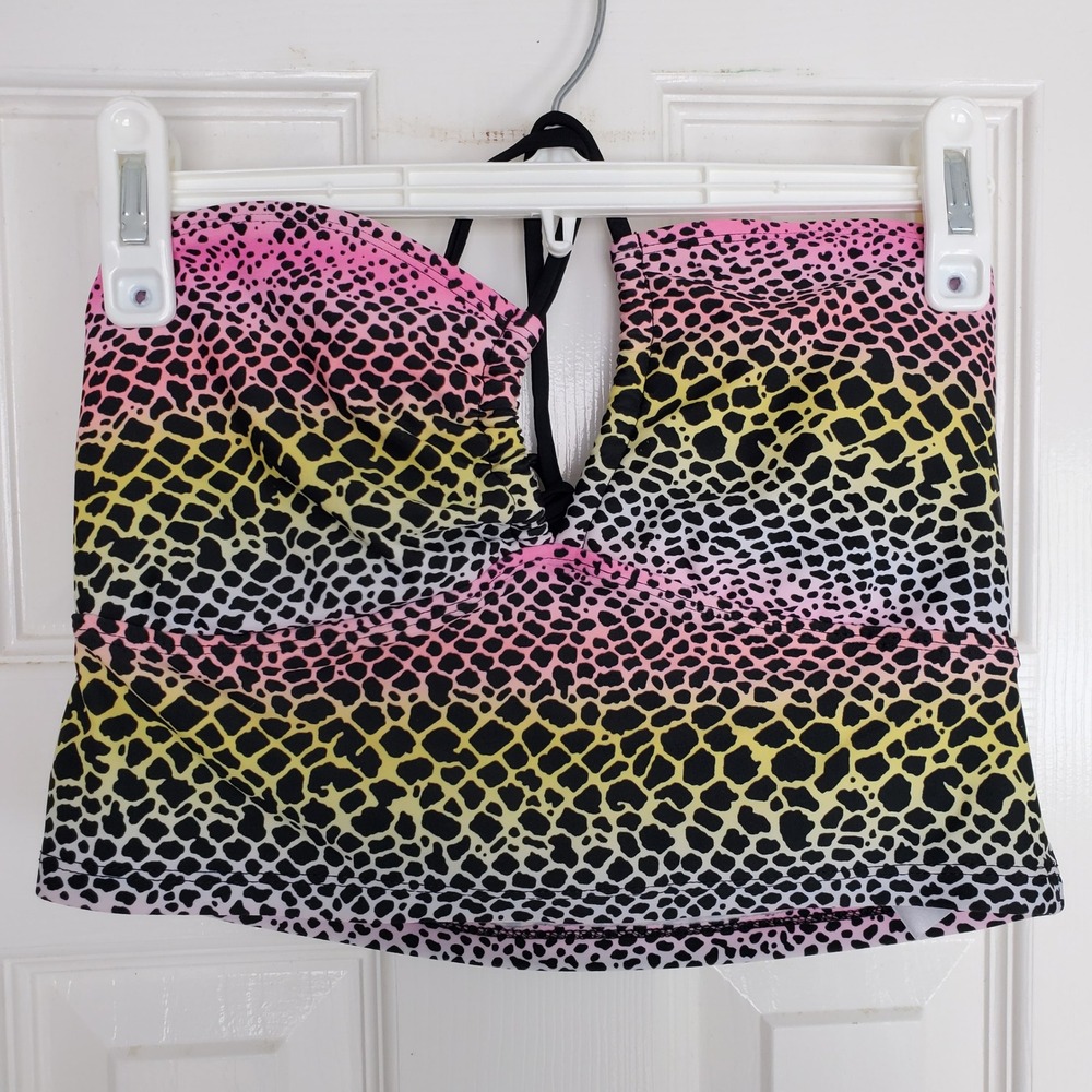 Malibu Dream Girl Pink Yellow Ombre Animal‎ Print Strappy Bikini Top Med